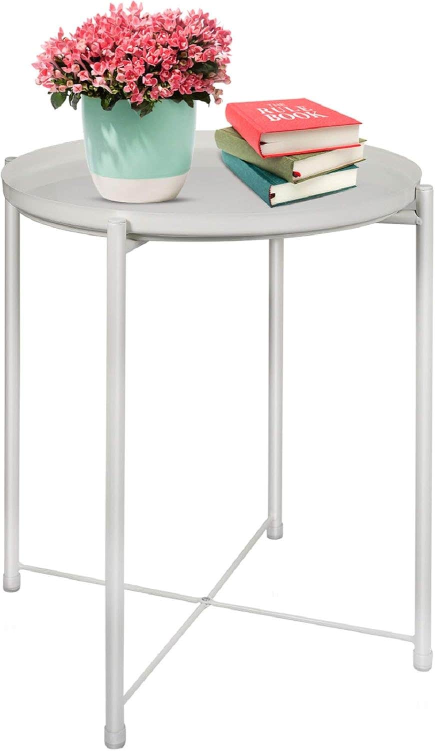 Ulrikenly White Metal End Table with Removable Tray - Foldable & Stylish