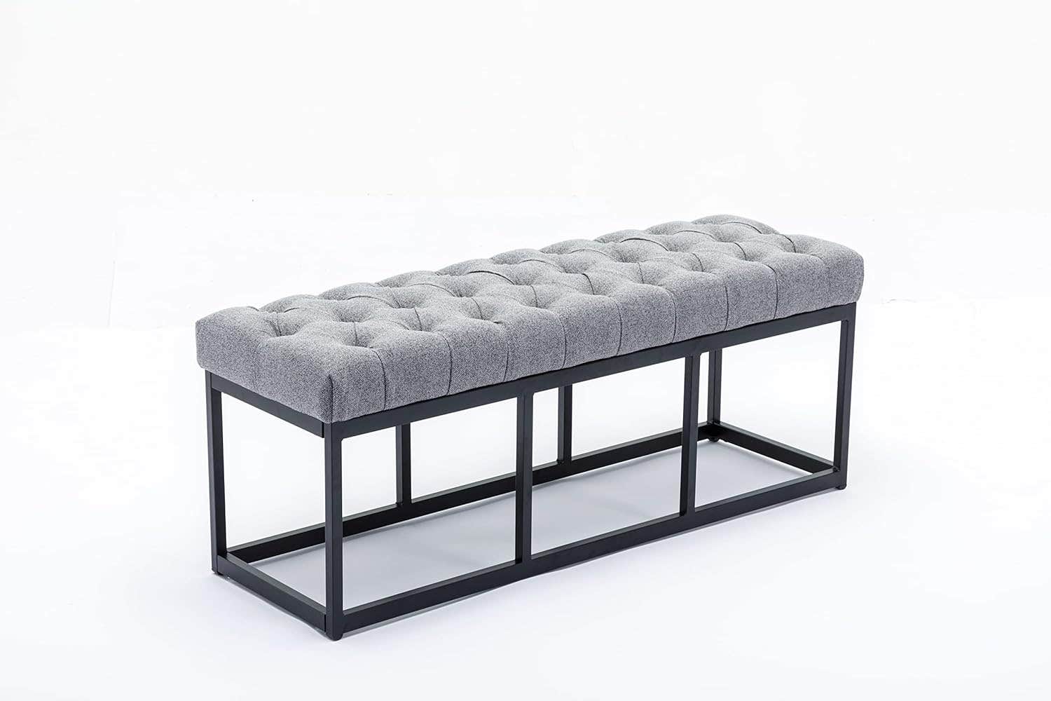 ESTGC Upholstered Tufted Grey Bench - Metal Leg - Bedroom & Entryway Furniture