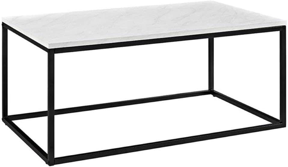 Walker Edison Modern Marble and Metal Frame Open Rectangle Coffee Accent Table Living Room Ottoman End Table, 42 Inch, Marble