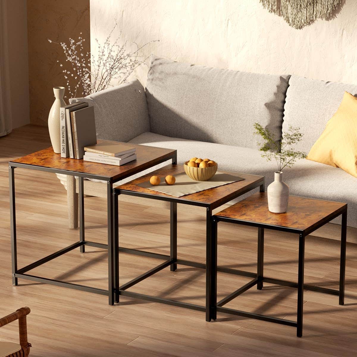 Simple Hogar Coffee Table for Living Room,3 Packs Coffee Table,Small Coffee Tables,Modern Coffee Table for Living Room,Stackable Coffee Table,Vintage Farmhouse Style.(Pack of 3)