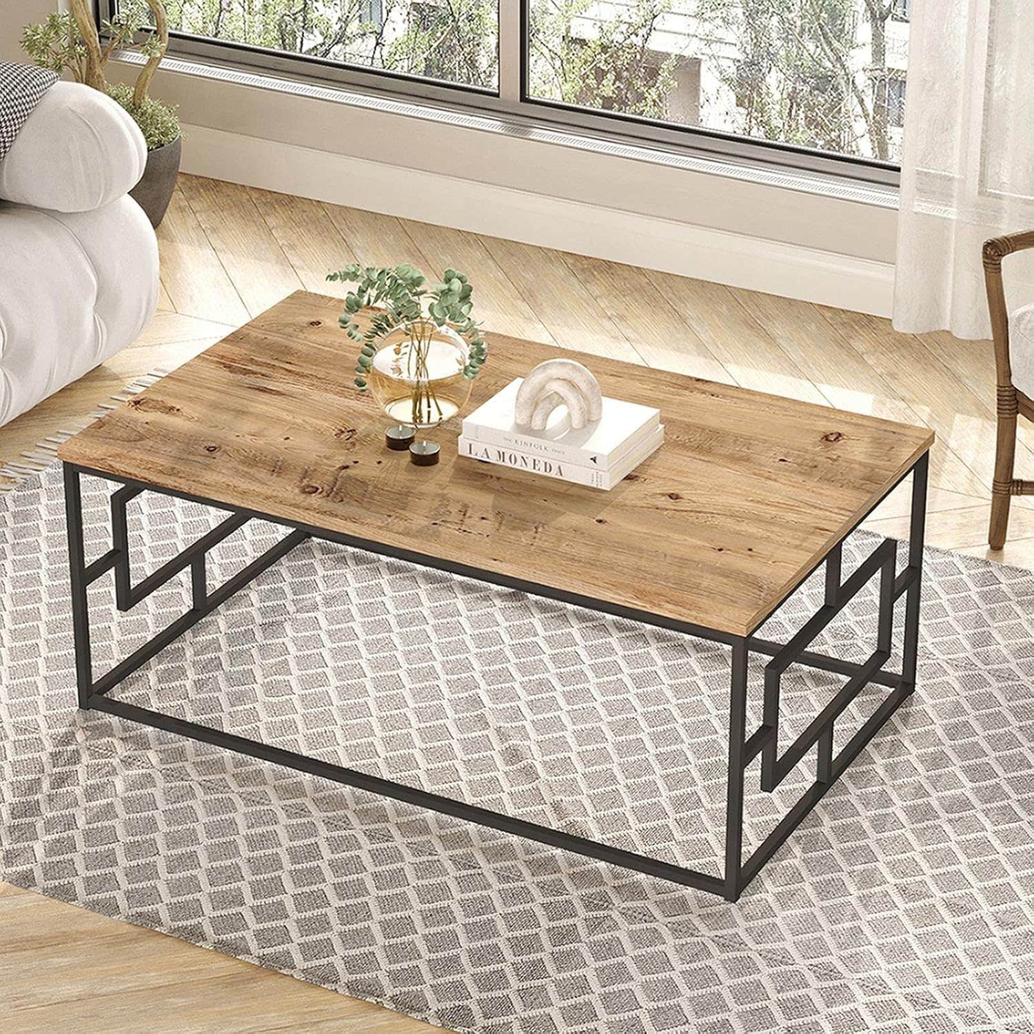 VG12-A Coffee Table, Brown, Medium, Rectangular, Wood Look, Easy Assembly, Industrial Design,