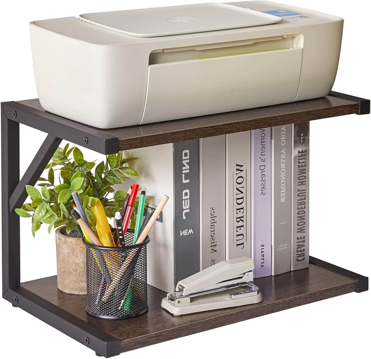 IBUYKE 2-Tier Desktop Printer Stand Organizer, Dark Grey - Multi-Functional Shelf