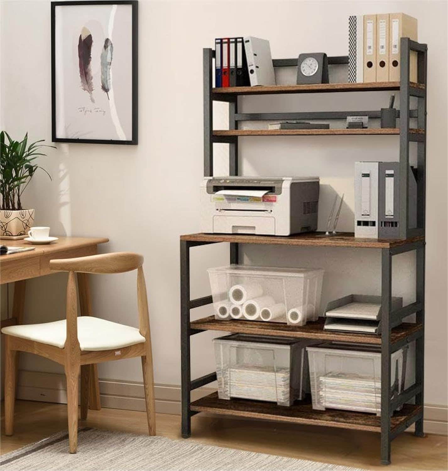 "Corpuwn 5-Tier Bakers Rack with Storage, Heavy Duty Kitchen Shelf, Retro Style, Brown Iron"