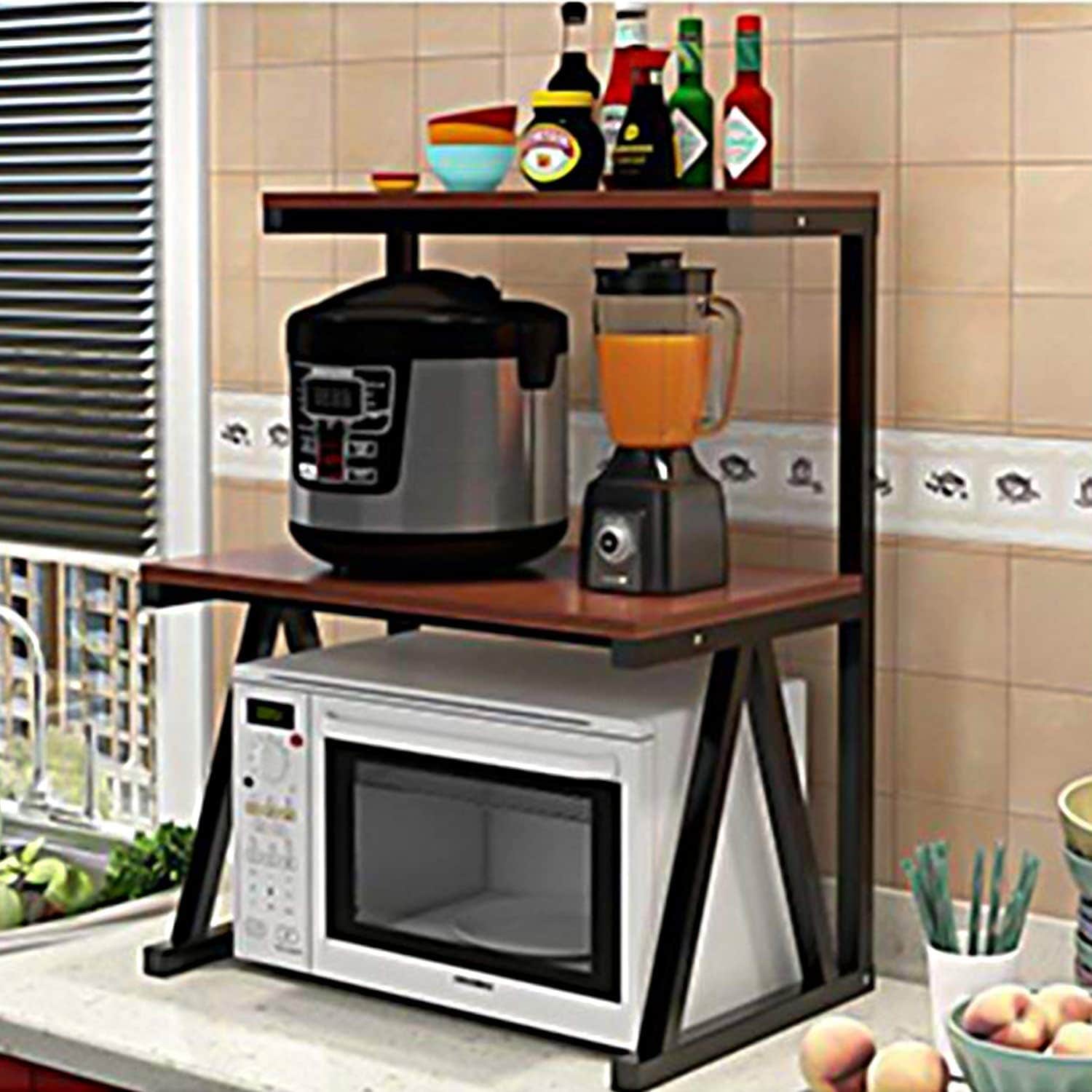 Everline Microwave Stand 3-Layer Kitchen Storage Shelf Wood Brown