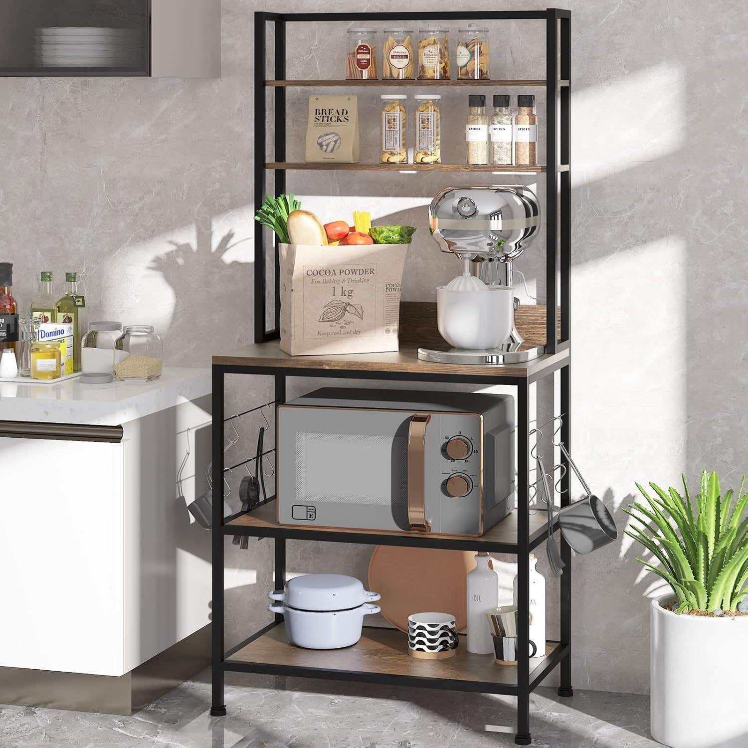 DRIPEX Kitchen Baker's Rack with Storage Hutch 5-Tier Kitchen Utility Storage Shelf Free Standing Co
