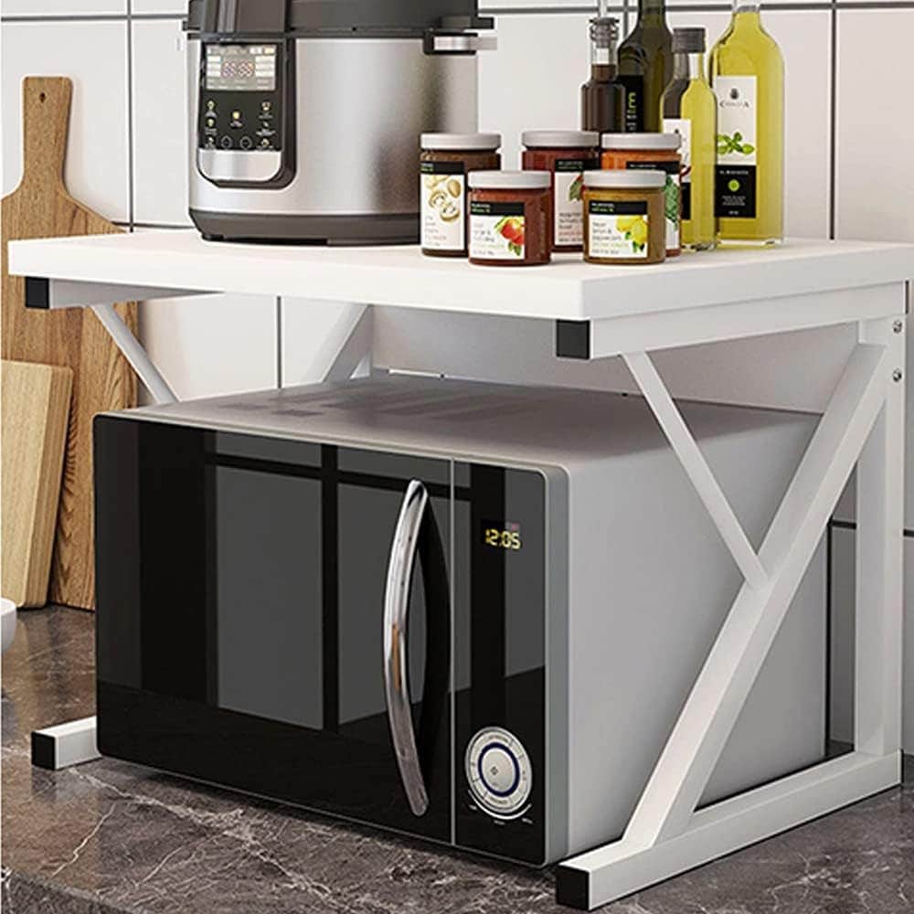 Rainbow Tree 2-Tier Microwave Oven Rack with Metal Frame, White - Kitchen Organizer