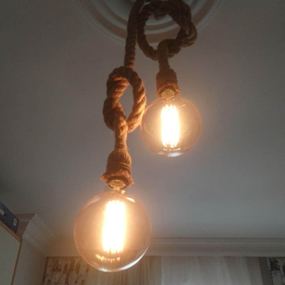 MOVKZACV Vintage Industrial Style Pendant lamp, Pendant Loft Lamp, Single Head Pendant Light in Hemp Rope, for cafes, Restaurants, Bars (bulb not included).