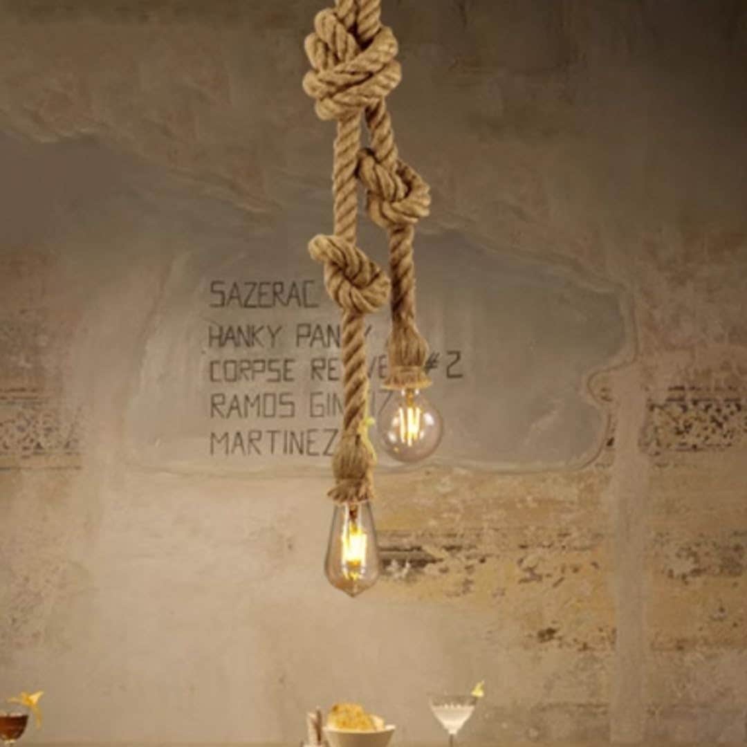 Industrial Pendant Light, Double-Head Hemp Rope Hanging Light for Dining, Hall, Restaurant, Bar, Cafe - Length 60cm