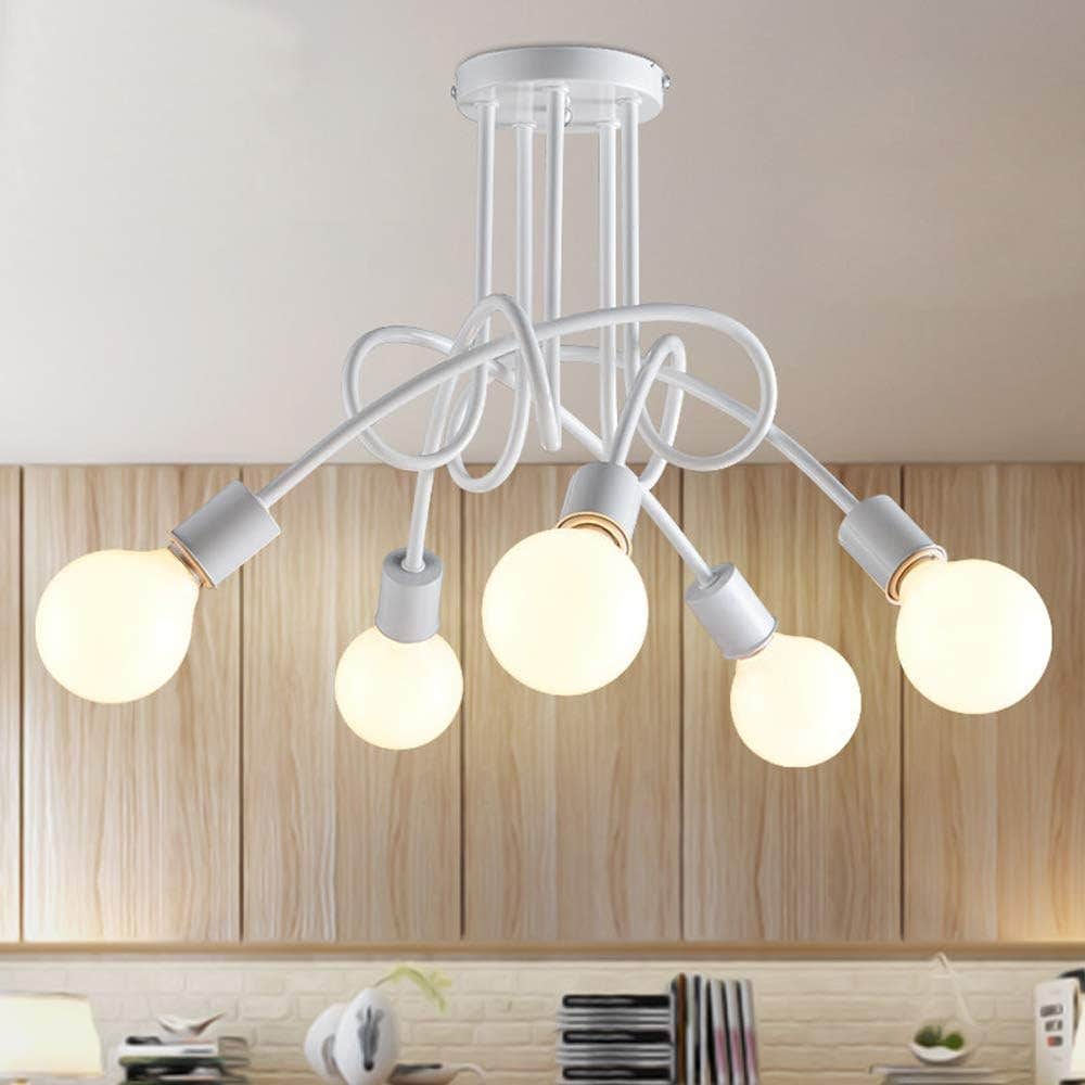 iDEGU Retro Metal Ceiling Pendant Light, White, 5 Lamps - Modern Industrial Style