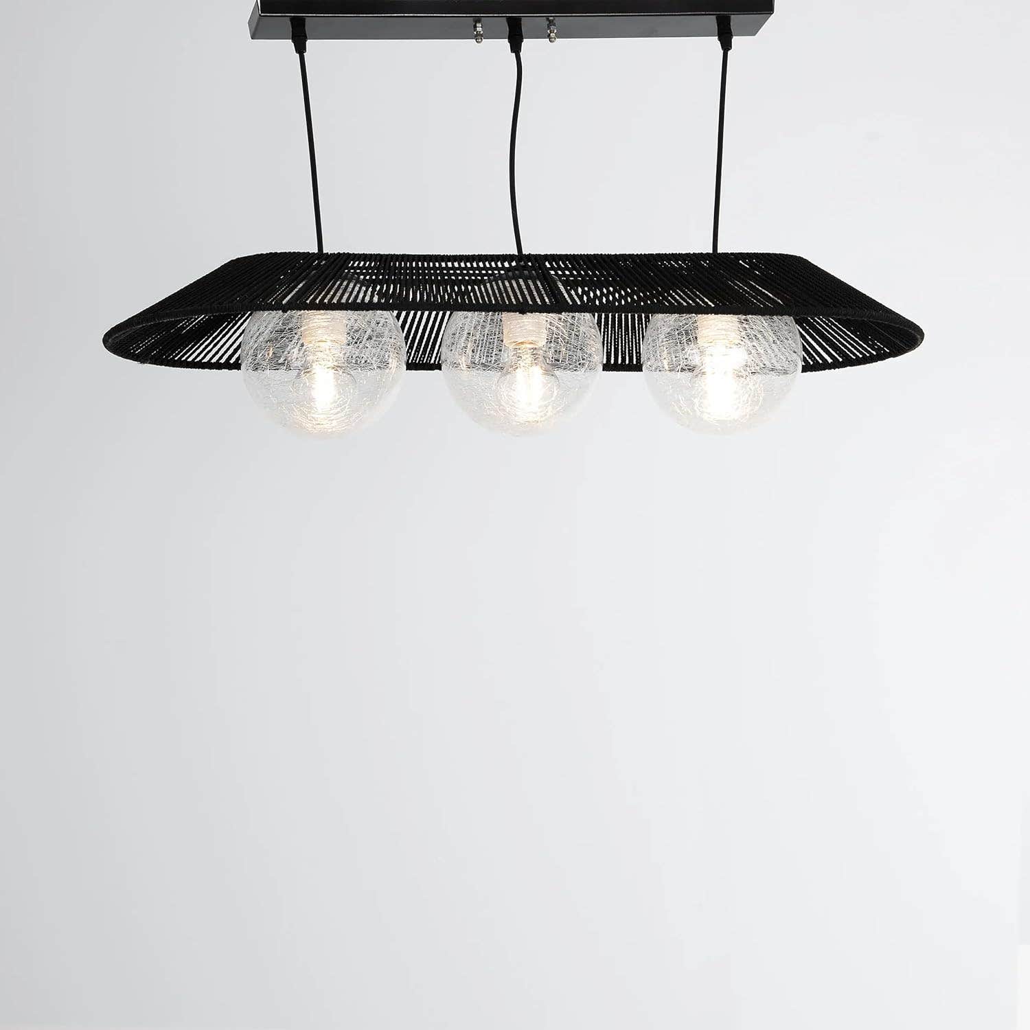 Modern Boho Macrame Chandelier by Mishkah Lighting - Black Plastic - Decorative Art Deco - 22x16x7cm - Mounting Hardware