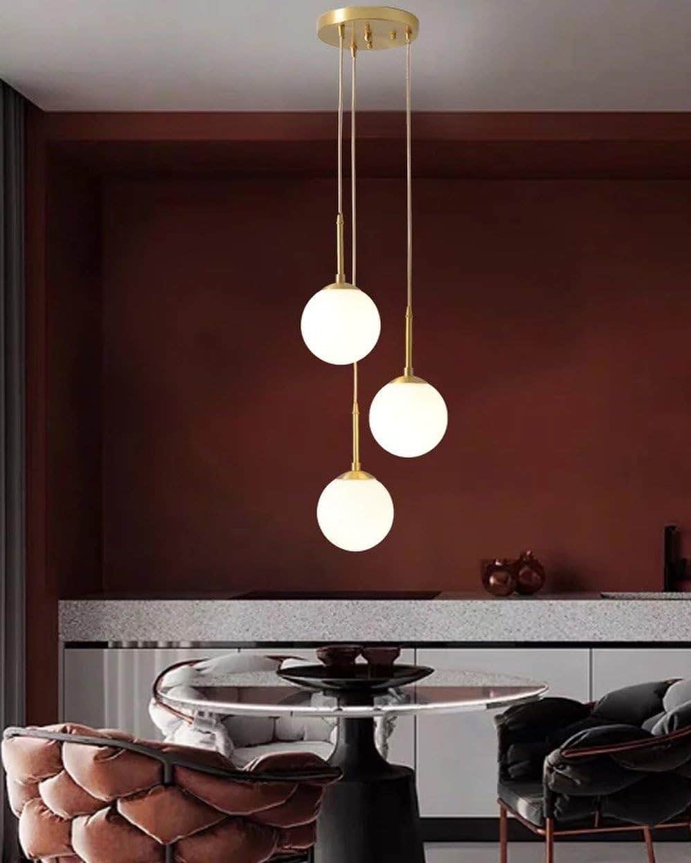 Modern Metal 3-Head Hanging Light Fixture by Mushkah Lighting