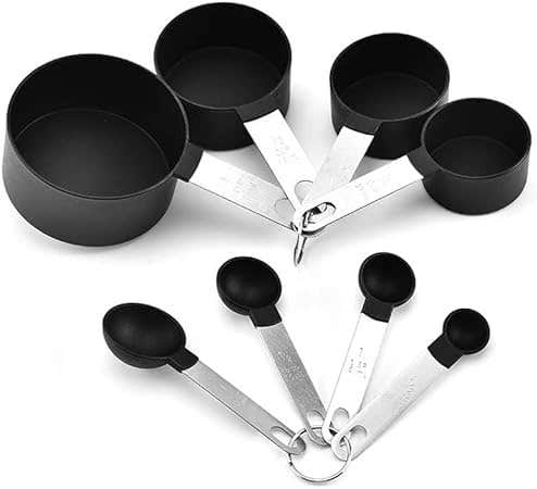 8-Piece Kitchen Measuring Set - Durable Plastic Spoons & Cups, Black