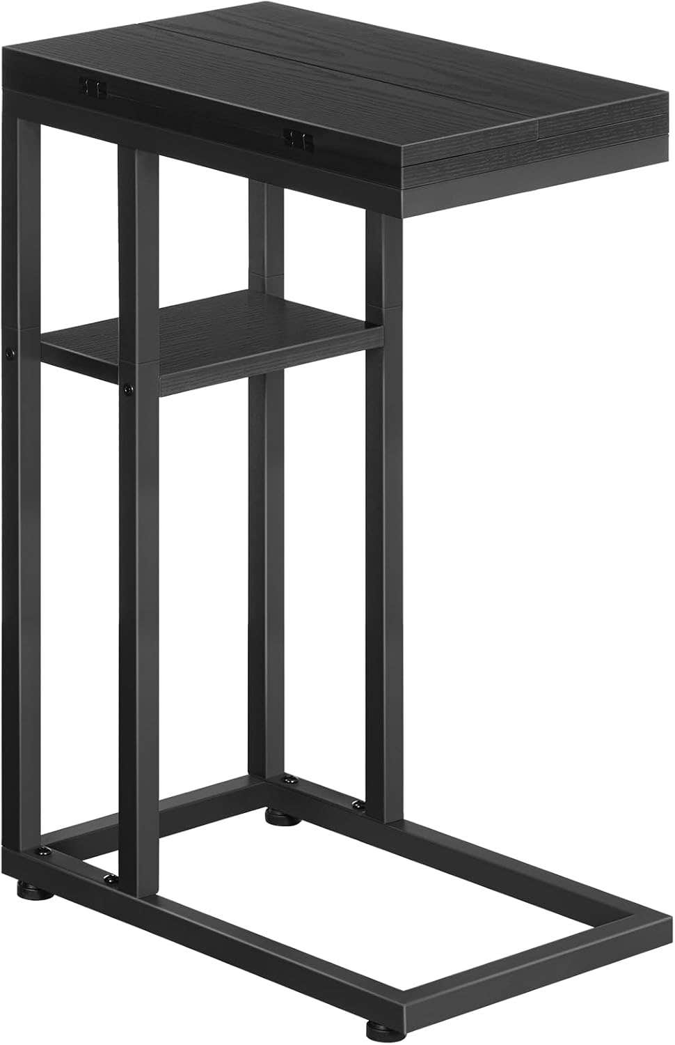 HOOBRO Foldable C-Shaped End Table with Storage Shelf, Black - Living Room & Bedroom Snack Table
