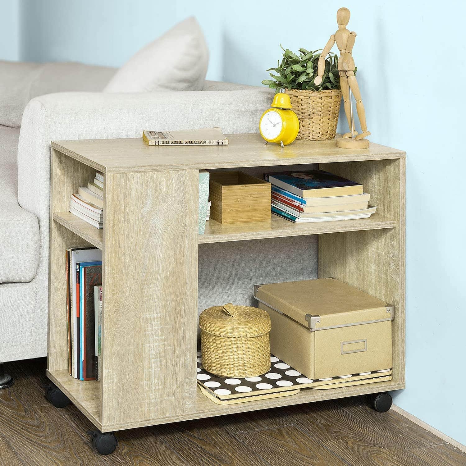 Home Gallery Beige Side Table with Storage Shelves - MDF Construction - 70 x 61 x 35 cm