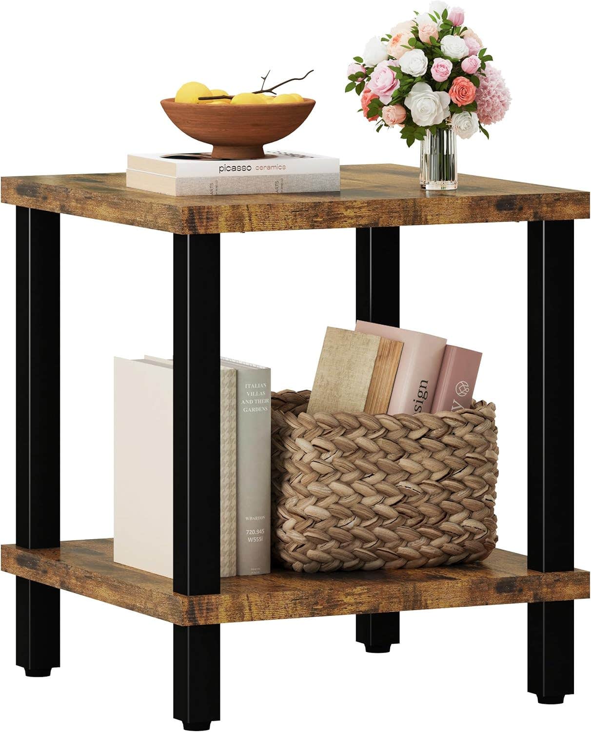 MMEOLUOOK Rustic Brown Large End Table - Modern Industrial Style Nightstand