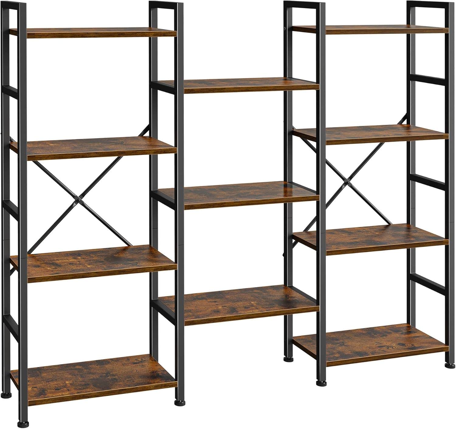 SUPERJARE 4-Tier Rustic Brown Bookshelf with Adjustable Shelves