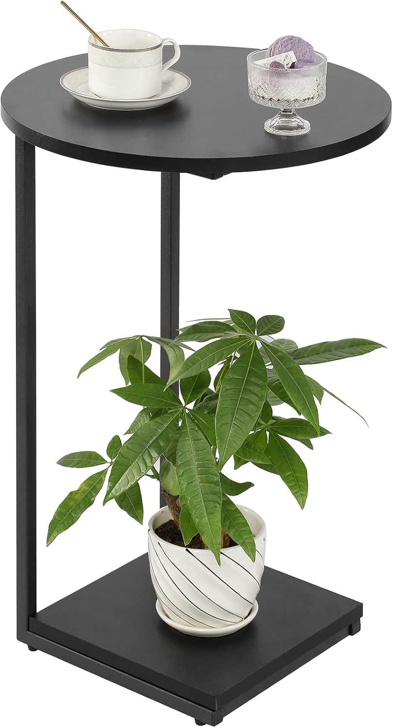Reyad Group C-Shaped End Table - Black, Round Side Table for Sofa and Bed