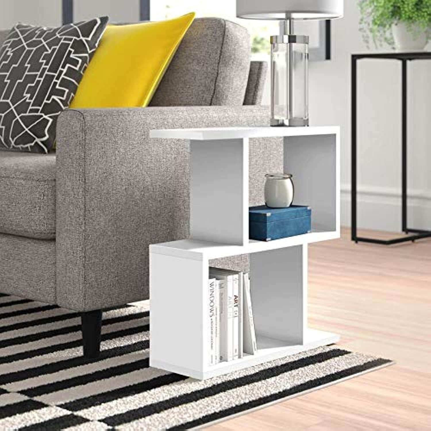 Heera Moti Modern White Side Table with Storage - 20x50x55 cm