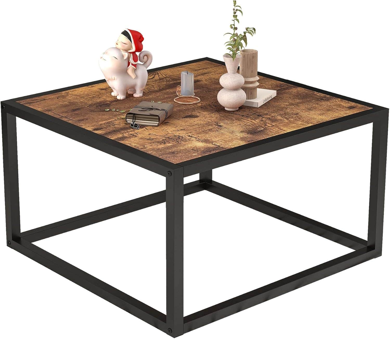 ARFARLY Black-Brown 2-Level Wood & Metal Side Table