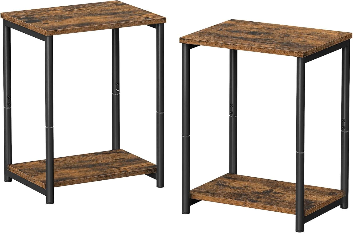 VASAGLE Set of 2 Rustic Brown and Black Sofa Side Tables with Storage