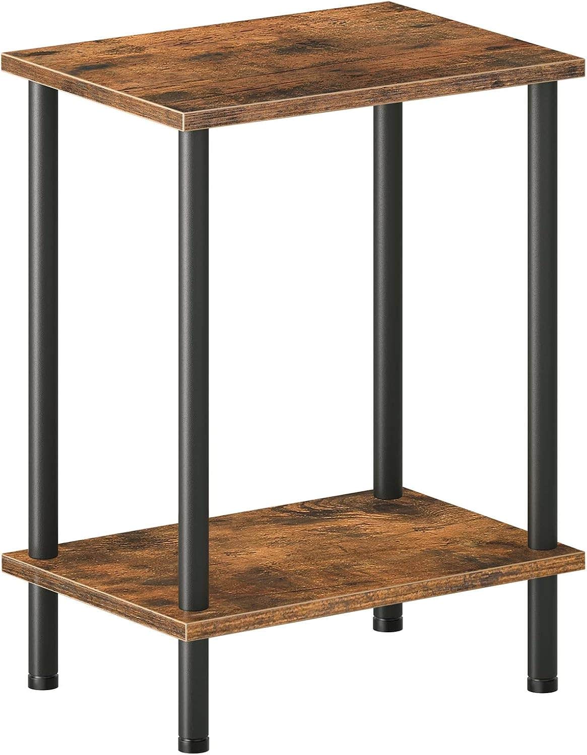 HOOBRO Rustic Brown End Table with 2-Layer Storage Shelves | Farmhouse Industrial Style