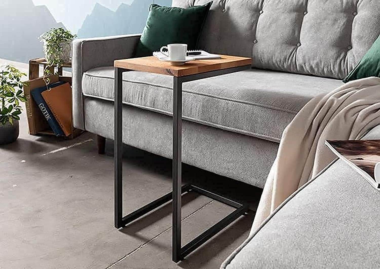 Home Gallery Modern Brown Wood and Iron Side Table - 30 x 40 cm