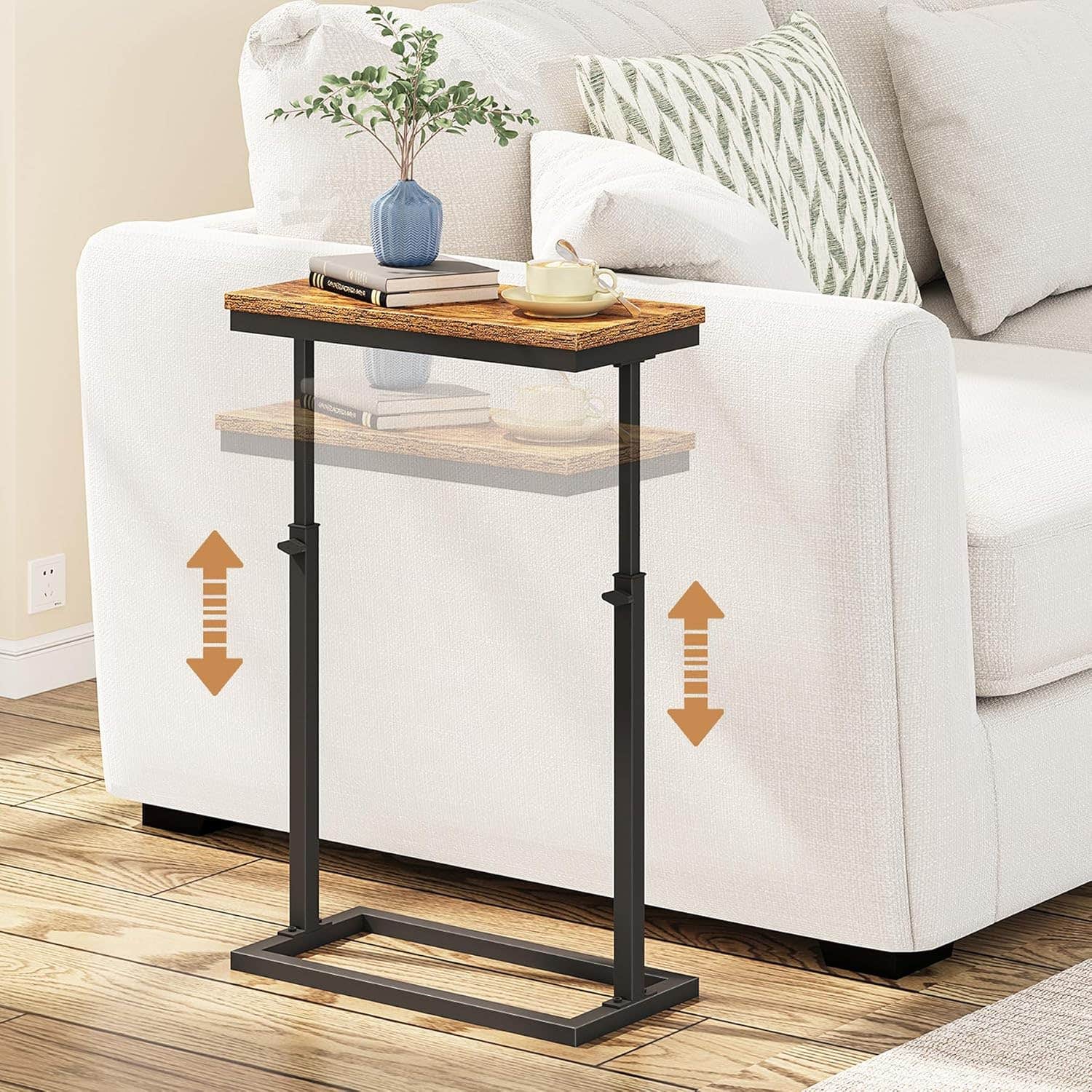 TUTOTAK End Table, Side Table, Tall Couch Table, Sofa Table, Living Room, Bed Room, Brown TB01BB083