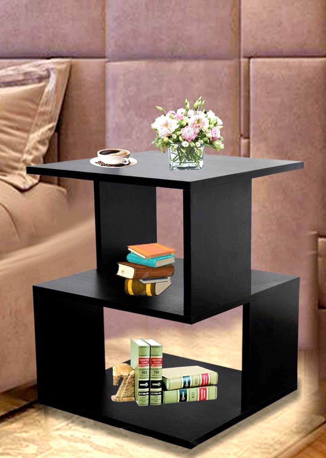 Opening Black Wood Side Table - Scratch Resistant - Modern Style