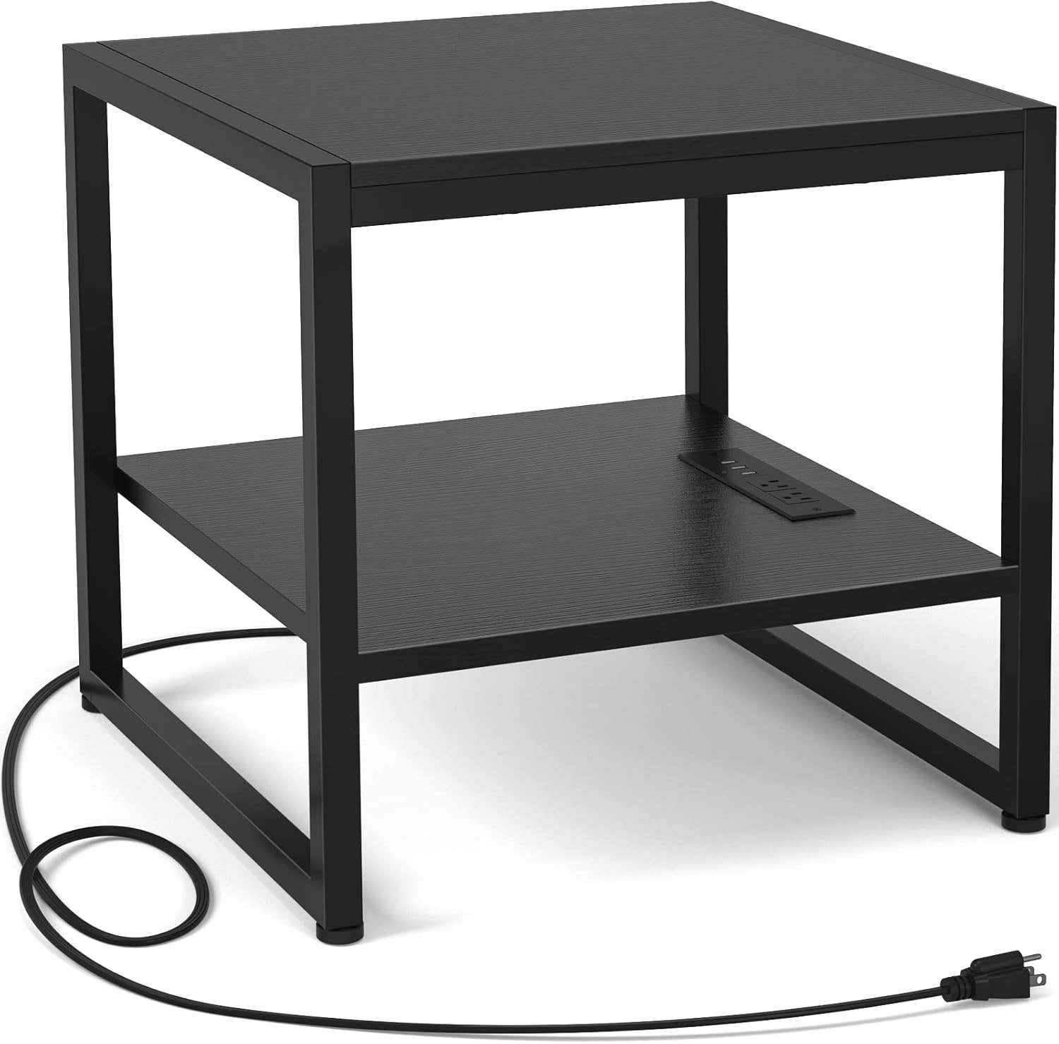 Homieasy 2-Tier End Table with Charging Station & Mini Fridge Stand - Black