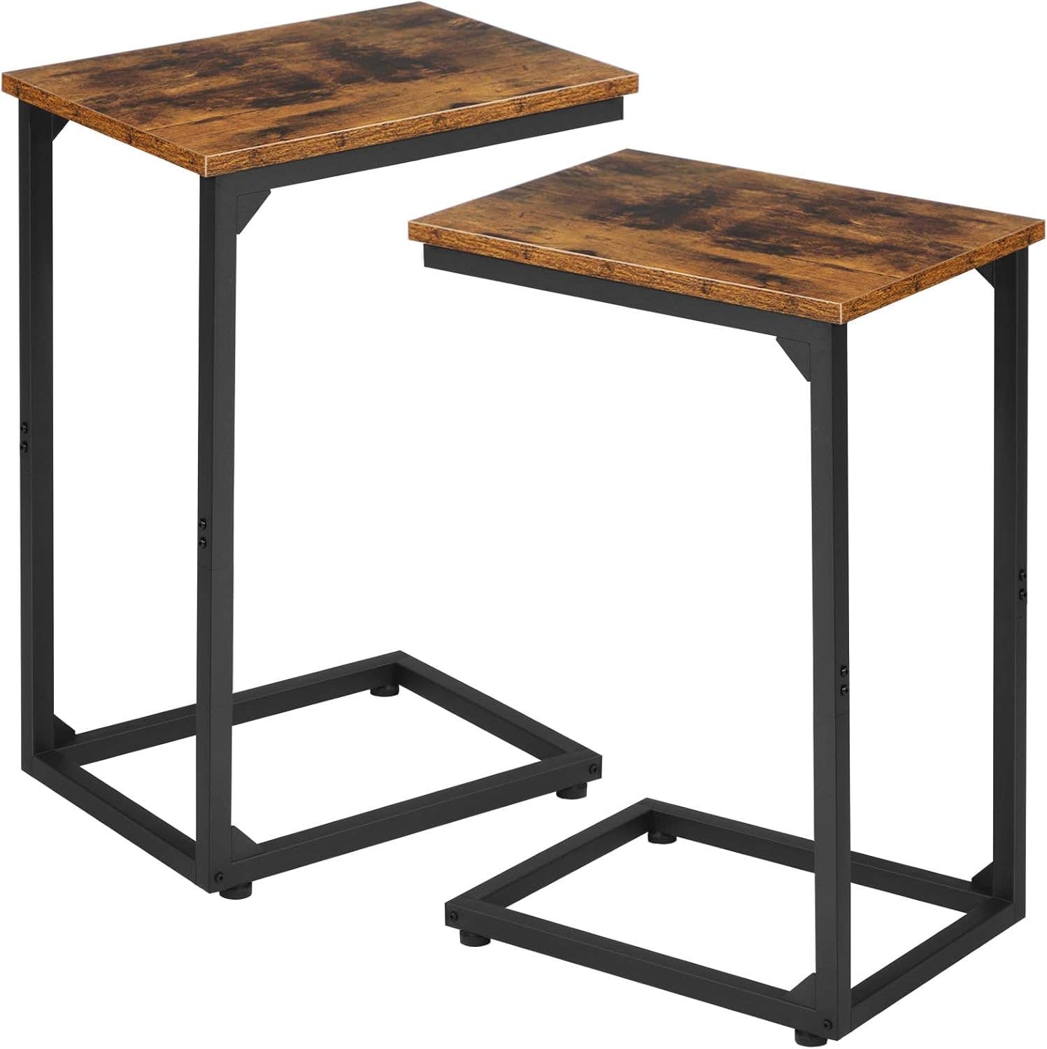 AMHANCIBLE C Shaped End Tables Set of 2 - Rustic Brown Metal Frame - Space-Saving TV Trays