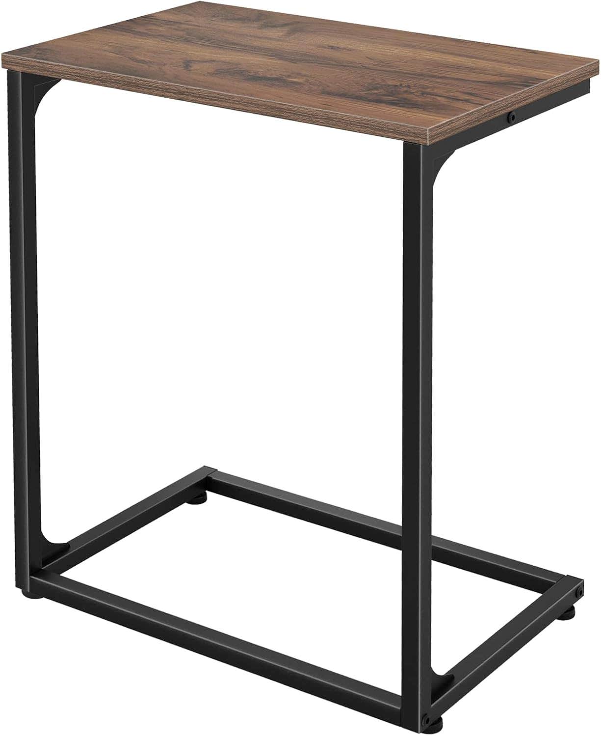 Redriver C-Shaped Sofa Side Table: Industrial Wood Metal End Table - Adjustable Height