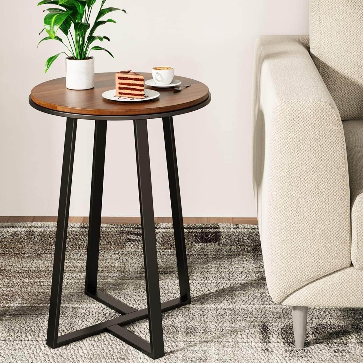 Dorriss Round Walnut End Table with Metal Frame - Modern Design