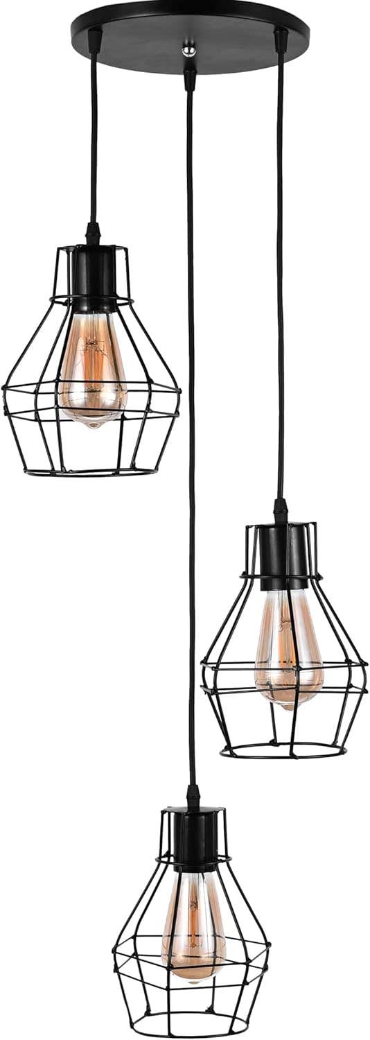 Modern Black Metal Chandelier Ceiling Lamp - Yari 3 Bulbs - Mishkah Lighting
