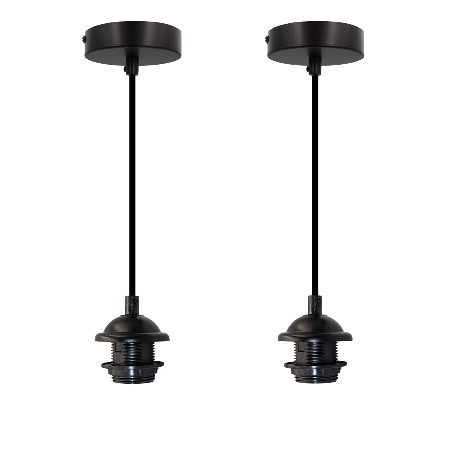 Mishkah Lighting Vintage Pendant Lights Set, Modern DIY Ceiling Pendant Lights, Adjustable Lamp Socket for Umbrella, Bedroom, Bar, Black, 2 Pack, 1.20M