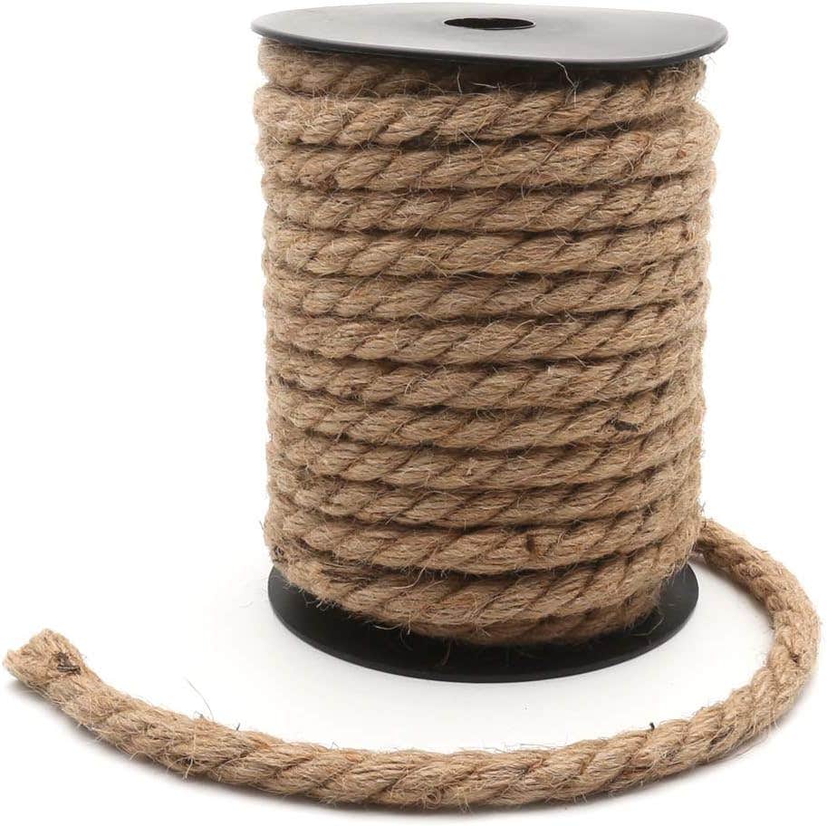Natural Jute Twine,Heavy Duty Jute String Rope Roll for DIY Christmas Packaging Arts Crafts Garden Cat Scratcher 10mm Thick 33 Feet Long