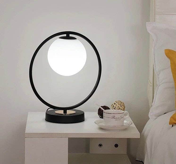 Mushkah Lighting Modern Table Lamp with Round Frame and Globe Cover__ Round Shape__ Black__