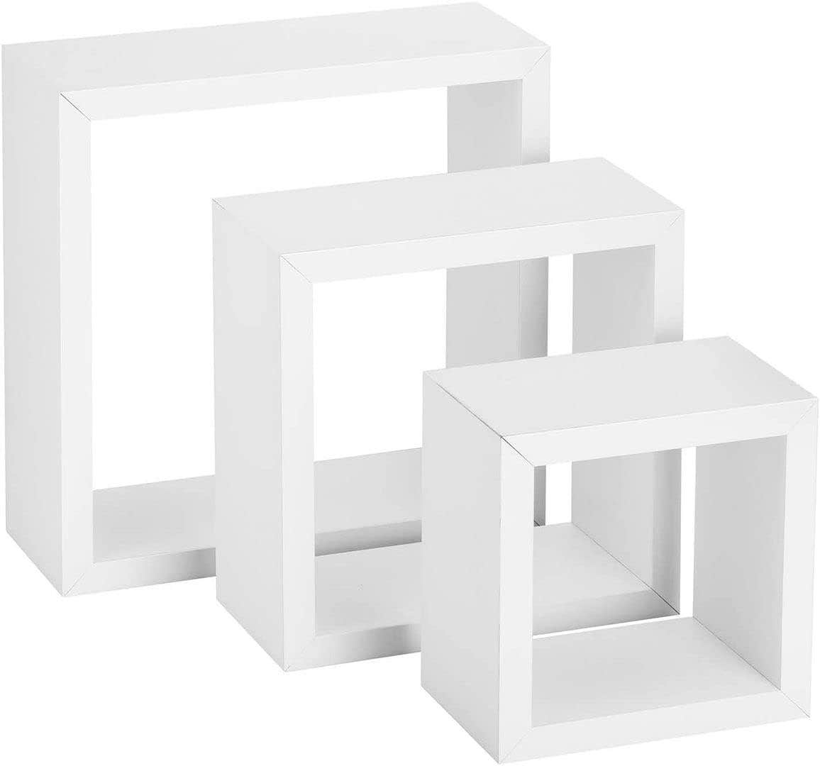 Halter Square Wood Floating Shelves Set - White, Wall Mounted Storage