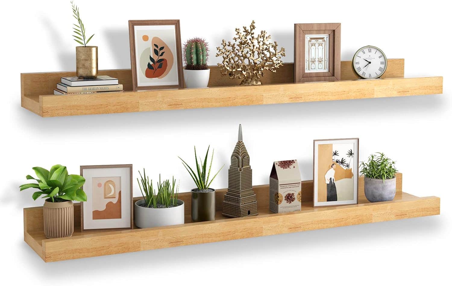 47 Inch Long Floating Shelves for Wall Mounted, Natural Wood Picture Ledge Floating Shelf Set of 2, Wall Shelves for Bedroom, Living Room, Office, Nursery, Kitchen Storage