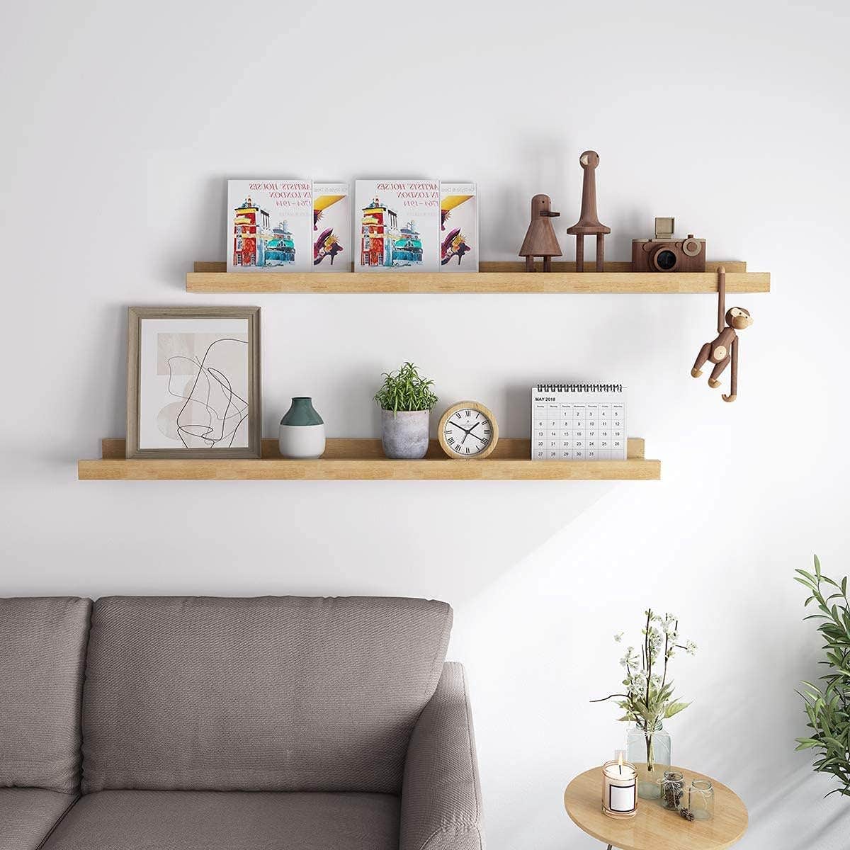 Gzshihu Solid Oak Floating Wall Shelves Set of 2 - 35 Inch Rustic Wood Storage