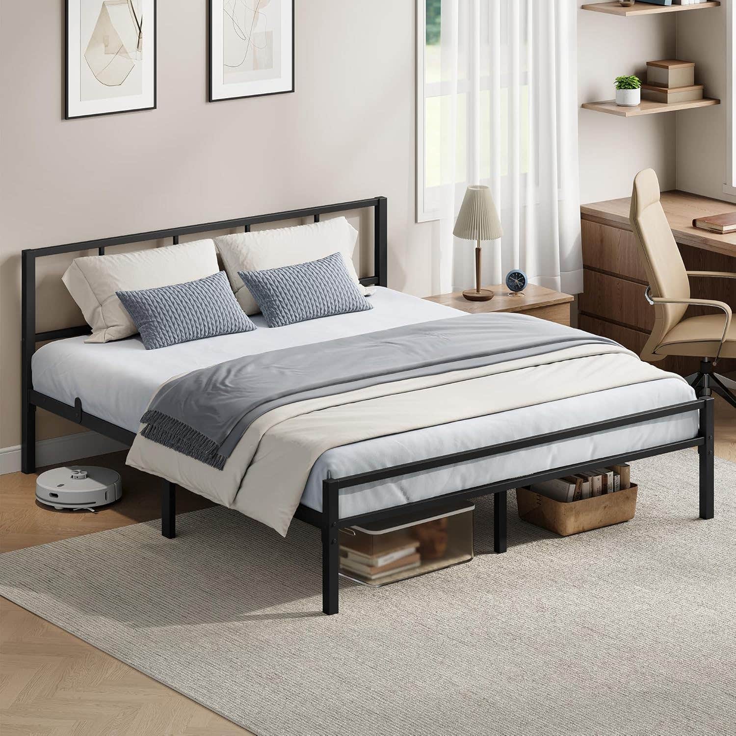 VASAGLE Double Bed Frame 160 x 200 cm | Ink Black | 500kg Load Capacity | Easy Assembly