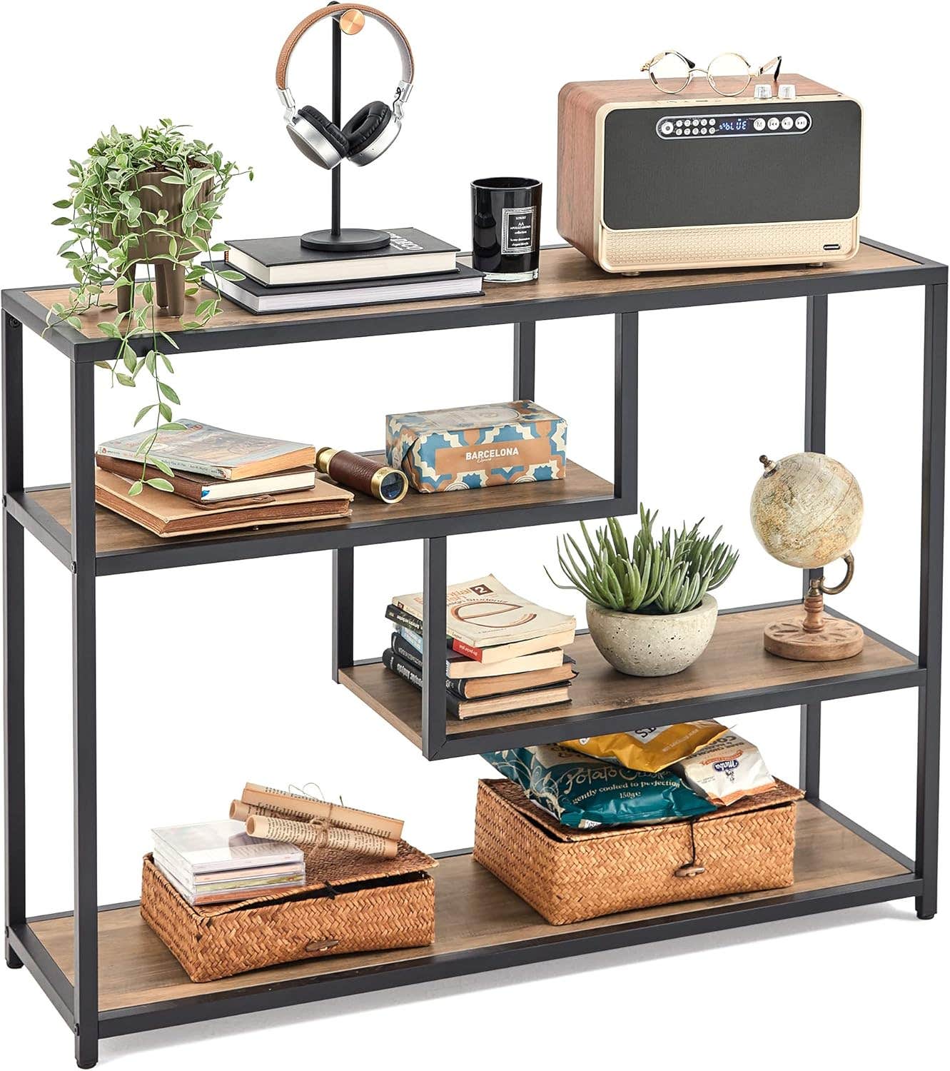 Linsy Home Console Table, Sofa Table for Entryway with Storage Shelf, Wood Look with Metal Frame,LS209N1-A