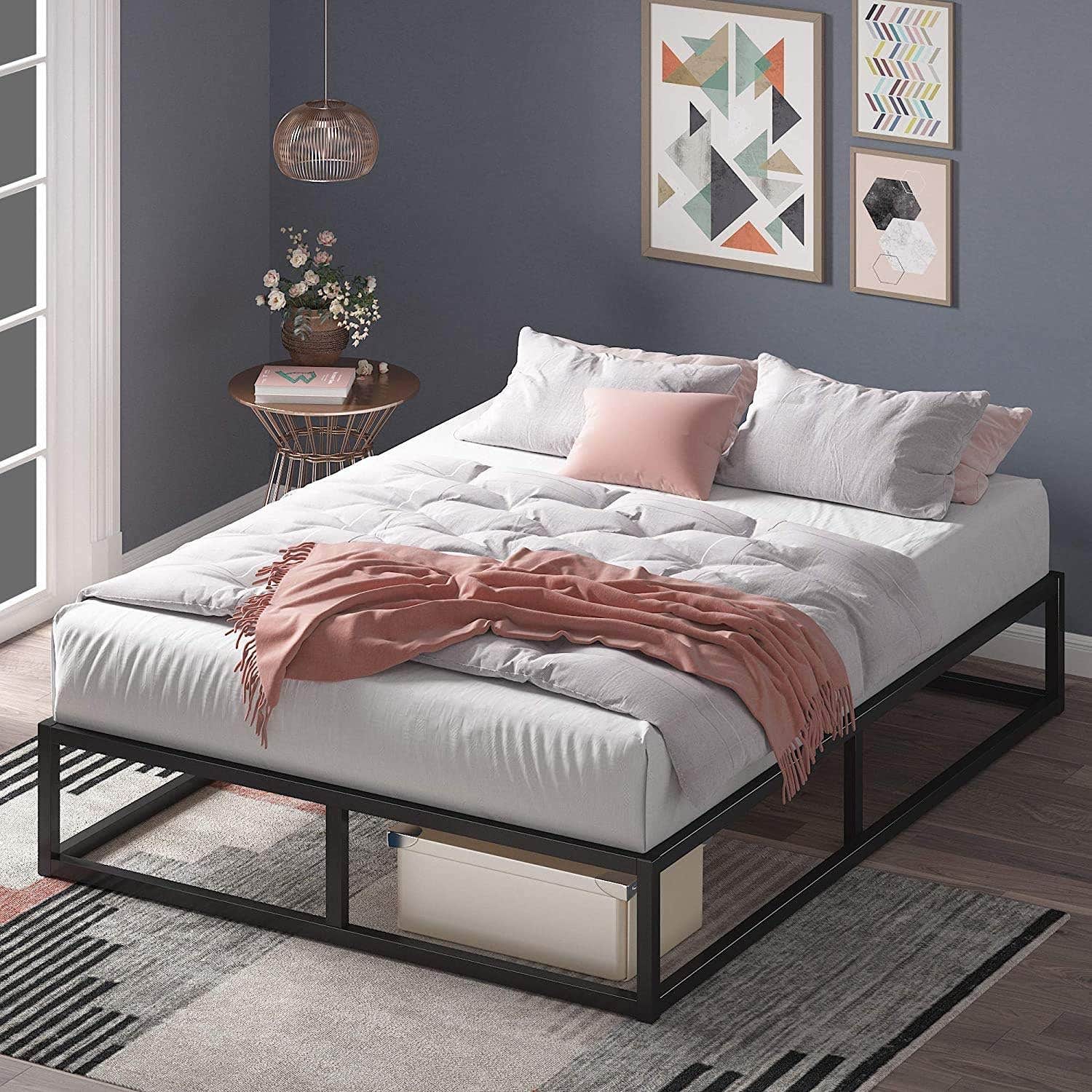 Kamco Direct Modern Loft Metal Platform Bed Frame | Black Double Size | Storage Space | Easy Assembly