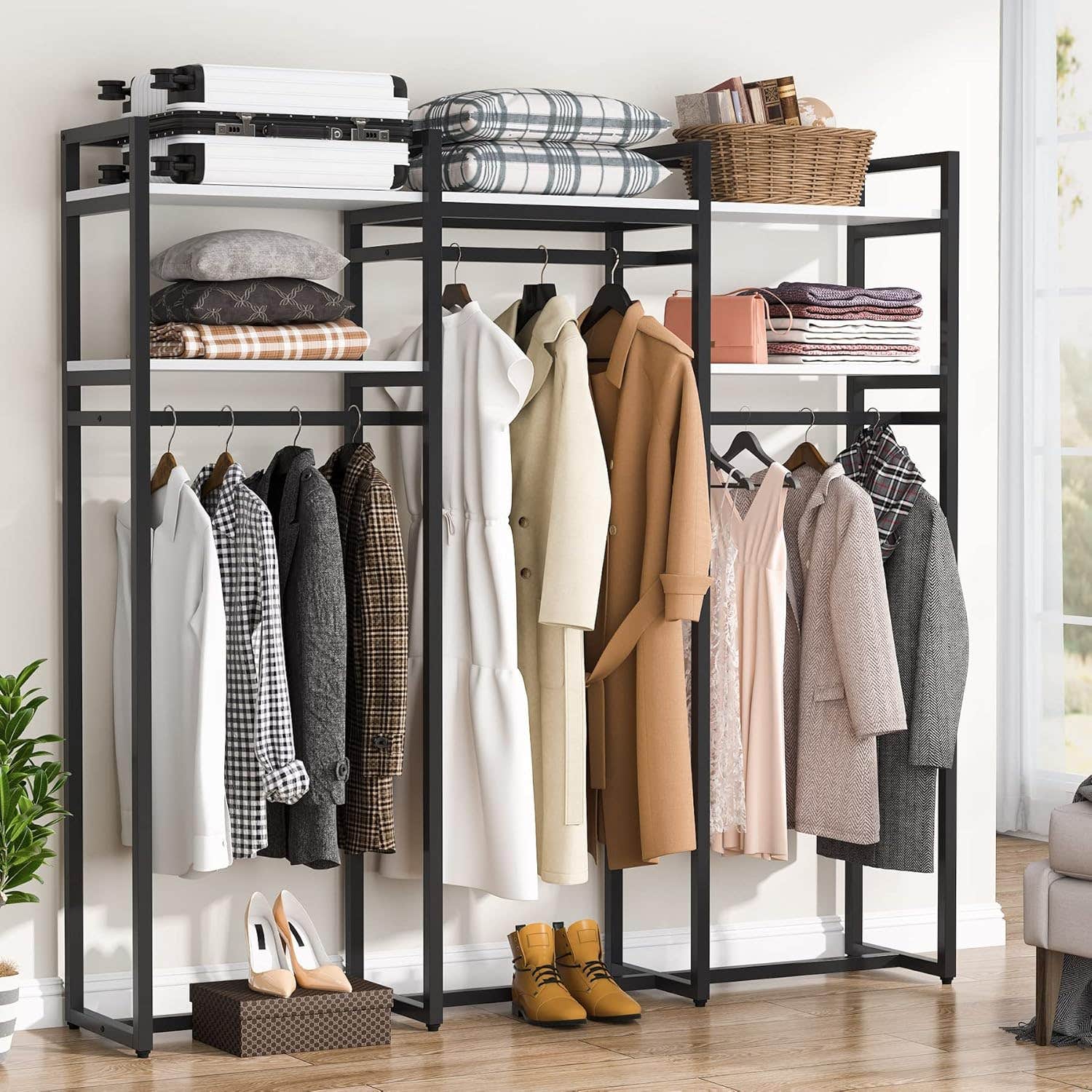Tribesigns 75" Freestanding Closet Organizer | Heavy Duty Garment Rack | Shelves & Hanging Rods