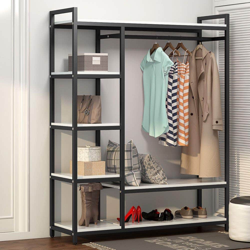 LITTLE TREE Freestanding Closet Organizer with Shelves - White & Black, 350 lb Capacity