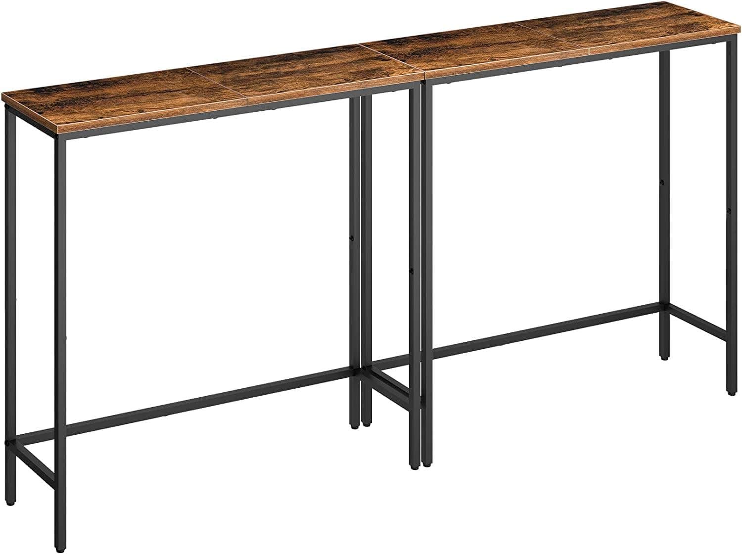 HOOBRO Console Table, Set of 2, Slim Console Table for Hallway, Sofa Table for Small Spaces, Entryway, Living Room, Rustic Brown and Black EBF75XGP201