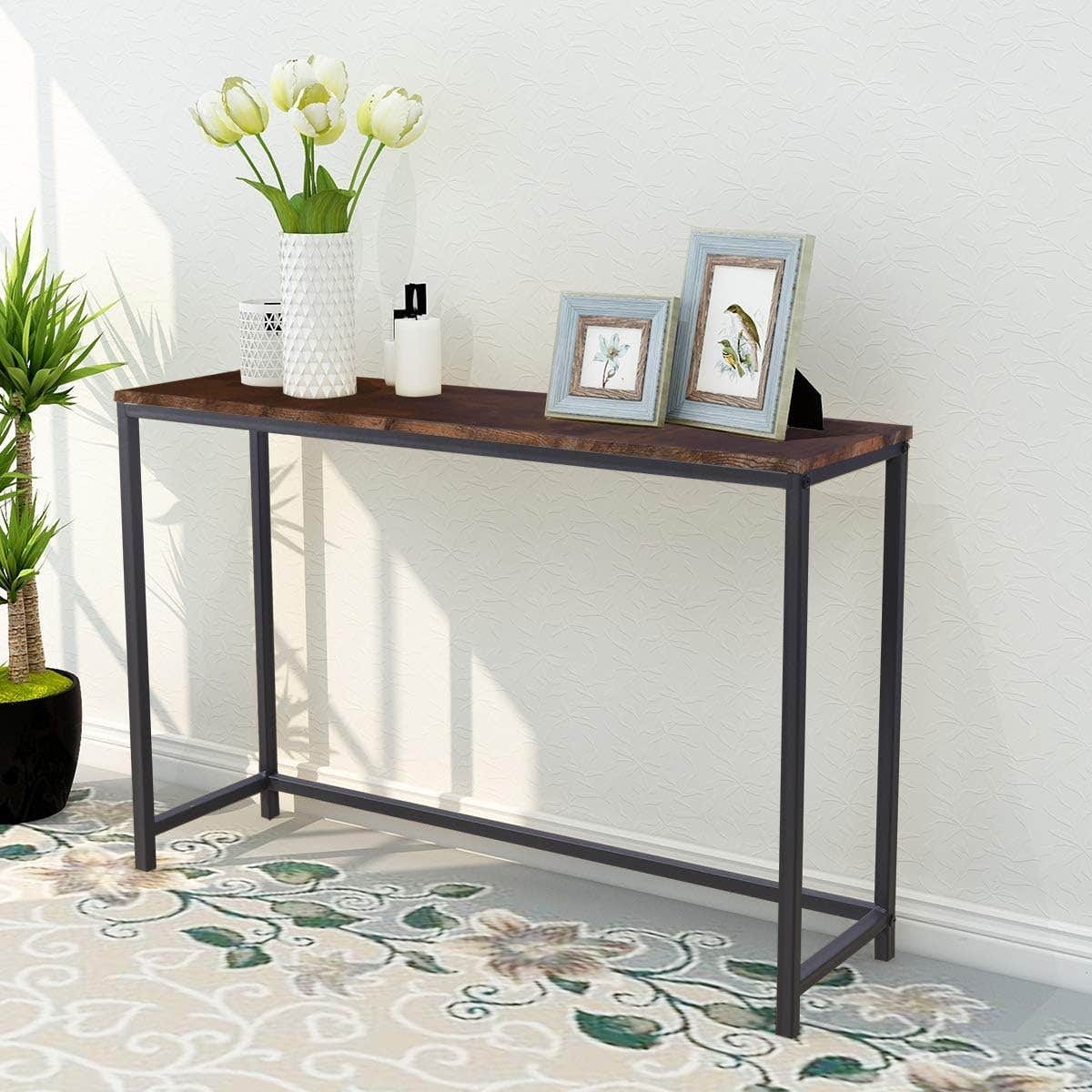 Rustic Narrow Brown Console Table for Entryway & Living Room