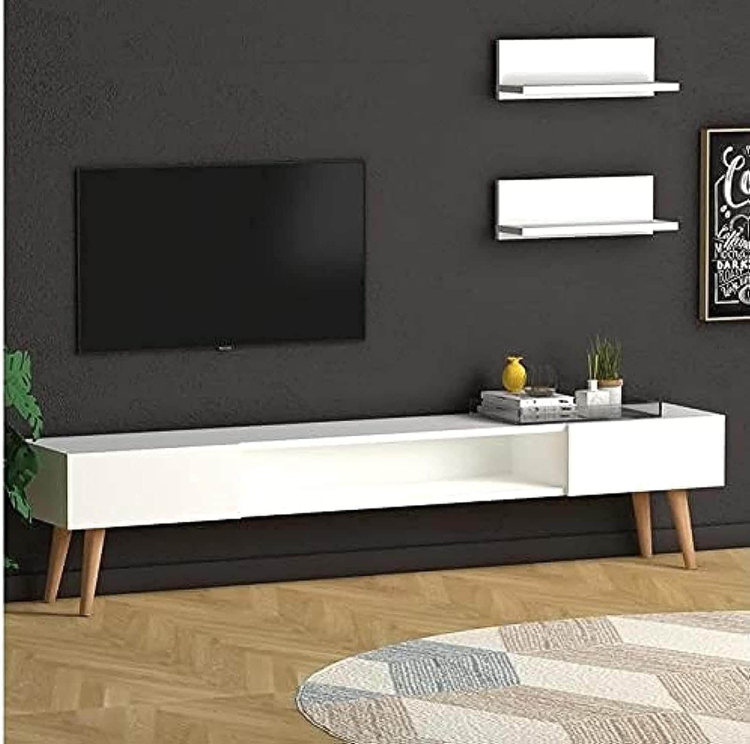 Ifurniture White TV Unit - Modern Design, 180x30x40cm