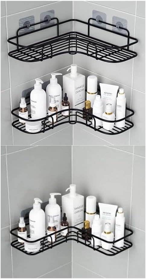Metal 3-PCS Corner Shower Caddy | Wall-Mounted Bathroom Organizer, Black