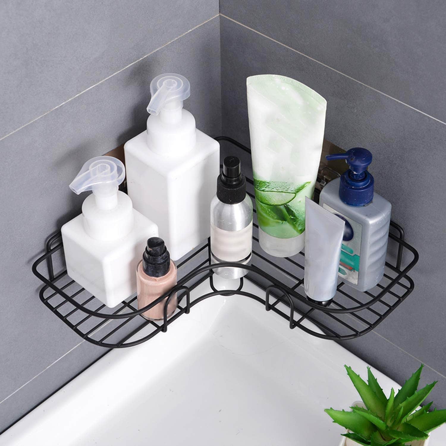 Stainless Steel Bathroom Corner Shelf Organizer - Black