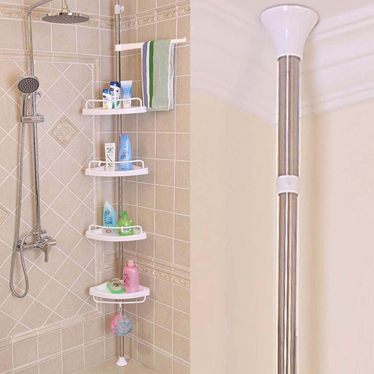 Adjustable 4 Tier Stainless Steel Bathroom Corner Shelf Organizer - White